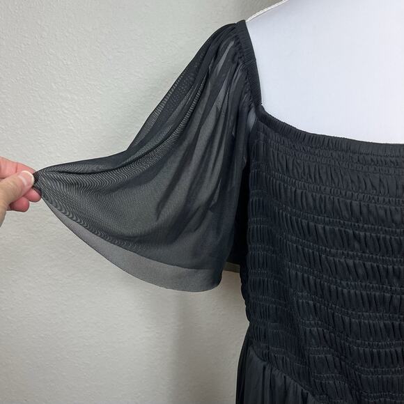 Torrid Flutter Sleeve Midi Dress Womens Plus Size 2 Black Mesh Overlay Fairygoth - Picture 3 of 12